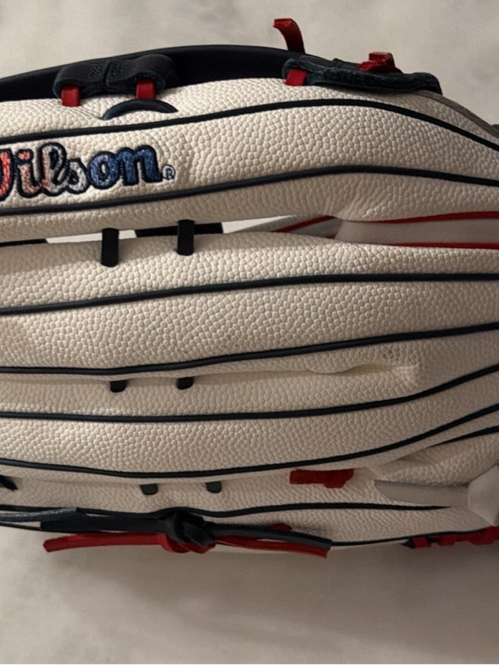 Wilson Men's White Baseball Glove with Navy & Red Accents